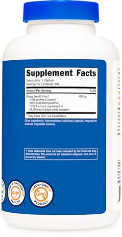 Extrato de Semente de Uva 28.000mg, 240 Cápsulas – Livre de Transgênicos, Sem Glúten, Amigo dos Vegetarianos - Nutricost