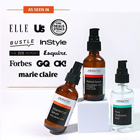 Serum Retinol para o Rosto, Serum Vitamina C para o Rosto com Ácido Hialurônico, Serum Retinol para o Rosto, Serum Vitamina C para o Rosto Mulheres, Kit Cuidados com a Pele 3×30 ml - YEOUTH