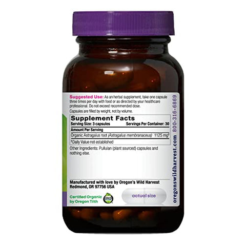 Oregon's Wild Harvest - Oregon’s Wild Harvest – Cápsulas de Astragalus Orgânico Certificado para Suporte à Imunidade, 1125 mg, 90 Unidades