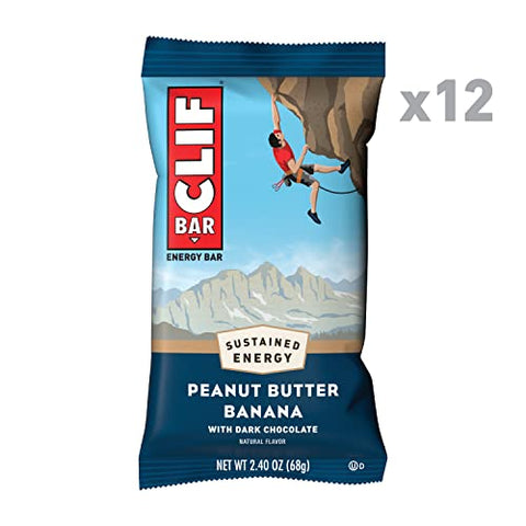 Clif Bar - Barras Energéticas CLIF – Manteiga de Amendoim Banana com Chocolate Amargo – Feitas com Aveia Orgânica – Alimento à Base de Plantas – Vegetariano – Kosher (Barras de Proteína de 2,4 Ounces, 12 Unidades) Embalagem