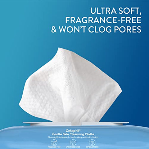 Lenços Umedecidos para Rosto e Corpo – Limpeza Suave para Pele Seca e Sensível – Presentes Dia das Mães – Fechamento Flip Top – Ótimos para Academia – Hipoalergênicos – Sem Fragrância – 10 Unidades - Cetaphil