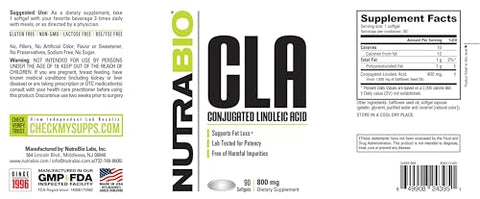 CLA – Suplemento de Ácido Linoleico Conjugado, 800mg – 90 Softgels - NutraBio