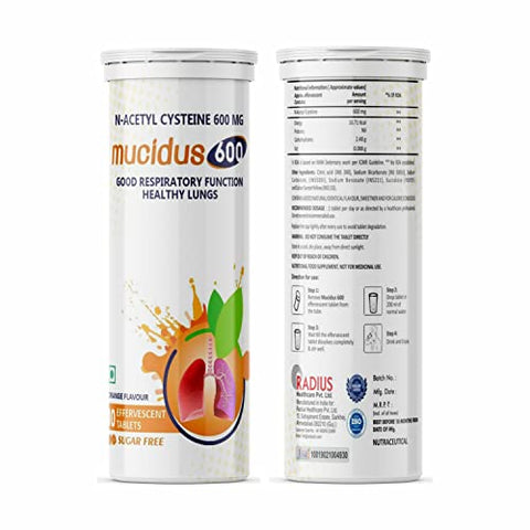 Radiplex - Mucidus – Comprimidos Efervescentes de N-Acetilcisteína 600 mg – Antioxidante para Saúde Pulmonar, Desintoxicação do Fígado, Cuidados com a Pele | Sem Açúcar | para Homens
