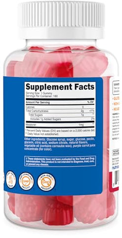 Melatonina 1mg, 180 Gomas, Sabor Morango – Sem Glúten, Não-OGM, Sem Xarope de Milho - Nutricost