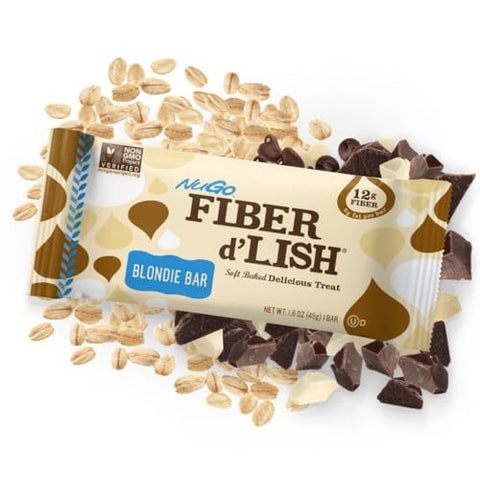 Fiber d’Lish Blondie – Barra de Alta Fibra 12g, 160 Calorias, 16 Unidades - NuGo
