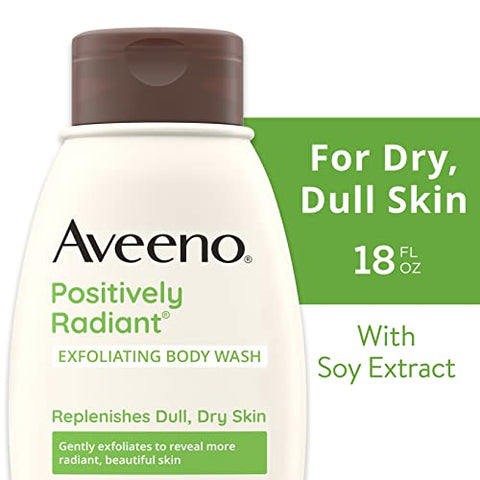 Positively Radiant Body Wash Esfoliante com Extrato de Soja, Limpeza Corporal Levemente Perfumada para Renovar a Pele Opaca e Seca - Aveeno