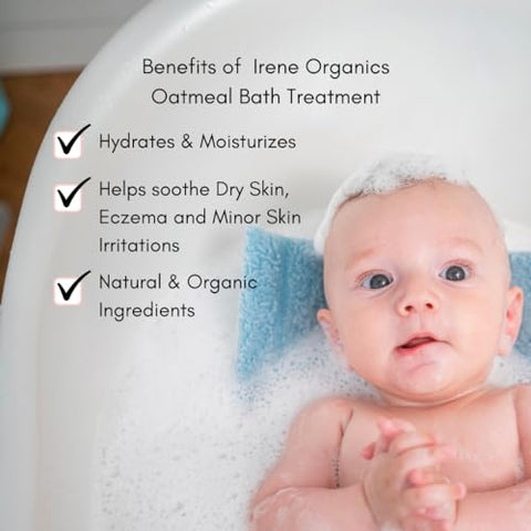 Pó de Banho de Aveia para Bebês com Eczema da Irene Organics – Aveia Coloidal para Tratamento Calmante de Eczema, Assaduras, Pele Seca, Coceira e Irritação – Hidrata e Alivia