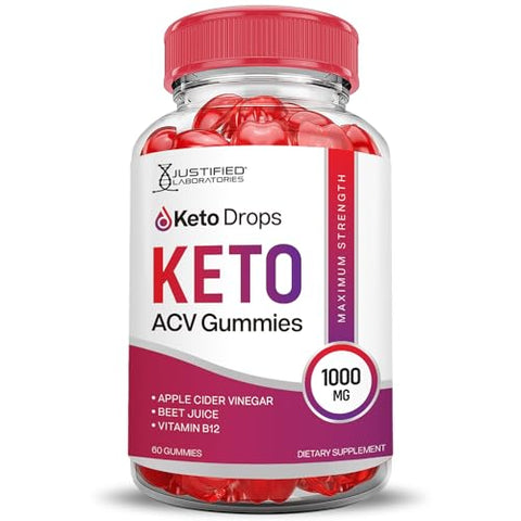 Justified Laboratories - (3 Pack) Gomas Keto Drops ACV Keto Avançado 1000MG Fórmula Avançada Gomas Keto Drops Keto Vinagre de Maçã Formulado com Romã e Beterraba em Pó B12 Vegano Não GMO 180 Gomas