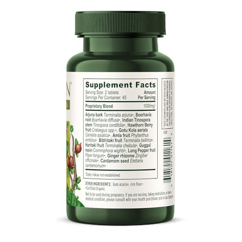 Fórmula Cardíaca – Suplemento Orgânico de Saúde do Coração com Bagas de Espinheiro e Guduchi – Suporta a Função Adequada do Coração* – 90 Comprimidos – Não-OGM - Banyan Botanicals
