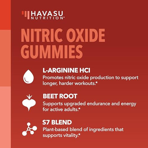 HAVASU NUTRITION - Gomas de Óxido Nítrico para Homens e Mulheres – Suplementos de Óxido Nítrico com L-Arginina e Beterraba – Sabor Maçã Verde e Canela – 90 Veganas, Livres de Glúten e