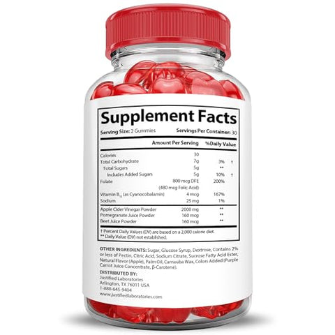 Justified Laboratories - Activboost Keto ACV Gummies Extreme 2000MG – Gummies de Maçã com Vinagre de Maçã, Pomegranate, Beterraba, B12 – Vegan, Não GMO – 60 Gummys
