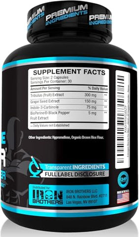 Iron Brothers Supplements - Aumente a Libido com Bloqueador de Estrogênio – Booster de Testosterona para Homens – Suplemento Natural Anti-Estrogênio