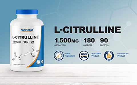 L-Citrulline 1500mg – 180 Cápsulas | 750mg por Cápsula | Sem Glúten | Não-OGM | Embalagem Variável - Nutricost