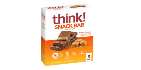 THINK - Think! Barras de Proteína com Raiz de Chicória para Fibra, Suporte Digestivo, Sem Glúten com Proteína Isolada do Soro do Leite, Caramelo Salgado, Barras de Lanche sem Adoçantes Artificiais, 40g