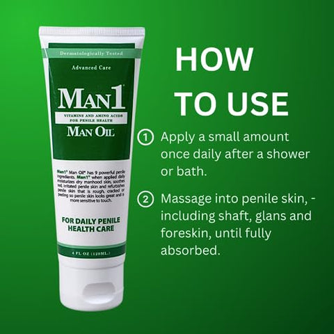 Creme Man1 Man Oil para Saúde Peniana Avançada – Tratamento para pele peniana seca, vermelha, rachada ou descascada. Melhora a sensação ao longo do tempo