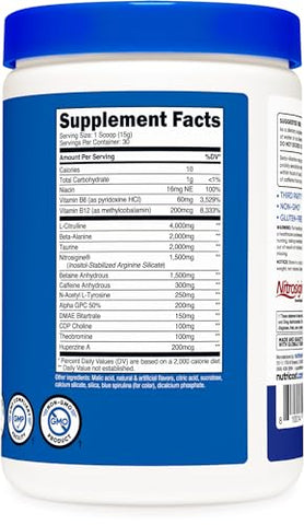 Pre-X Xtreme: Pó Complexo Pré-Treino, Sabor Framboesa Azul, 30 Porções, Vegetariano, Não-OGM e Sem Glúten - Nutricost