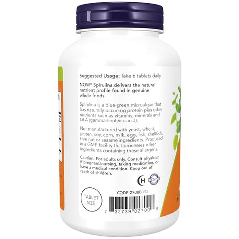 Suplementos, Spirulina Orgânica 500 mg com Vitaminas, Minerais e GLA (Ácido Gama-Linolênico), 500 Comprimidos - NOW Foods