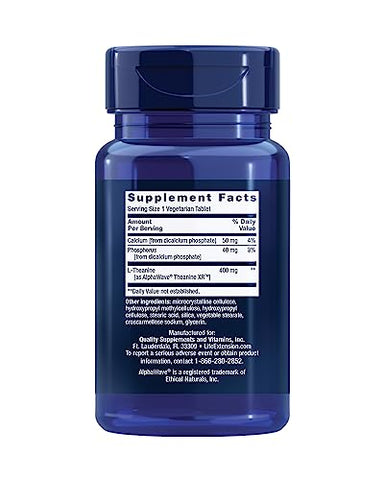 Theanine XR™ – Alívio do Estresse – L-Teanina – Promove uma Resposta Calma ao Estresse Diurno – Não-OGM, Sem Glúten, Vegetariano – 30 Comprimidos - Life Extension