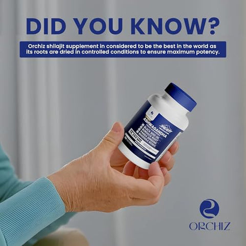 Orchiz - Certified Organic Ashwagandha com Shilajit, Óleo de Semente Preta, Raiz de Bardana, Ginseng Panax, Rhodiala Rosea, Ginkgo Biloba, Cúrcuma, Teste de Laboratório – 15250mg, 90 Cápsulas