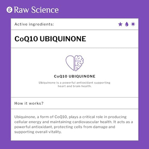 S RAW SCIENCE - CoQ10 200mg – Suplemento Antioxidante para Saúde Cardíaca – Marca Co Q 10