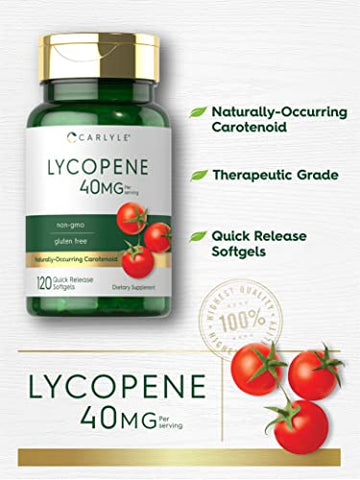 Lycopene 40mg | 120 Softgels | Carotenoide Natural | Não-OGM | Marca Carlyle - Carlyle
