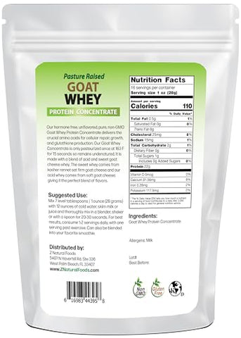 Proteína de Soro de Leite de Cabra Concentrada – Não Desnaturada, Sem Sabor, Proveniente de Pasto – Proteína de Cabra Limpa com Proteínas Vitais para Gerenciamento de Peso, Imunidade - Z Natural Foods