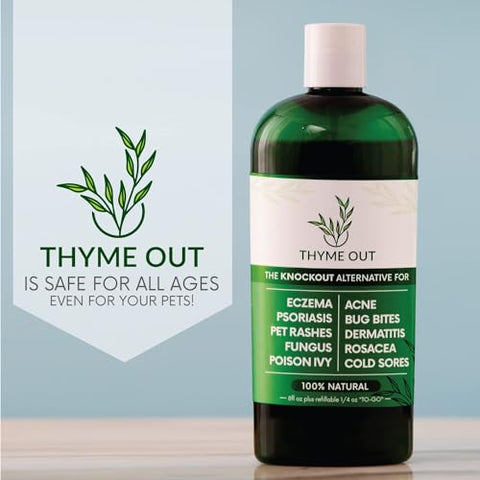 Thyme Out - Tratamento Natural para Eczema – Psoríase – Solução Completa para Acne, Dermatite, Rosácea, Feridas Frias, Irritações de Animais, Picadas de Insetos e Hera Venenosa – Spray Anti-Coceira para