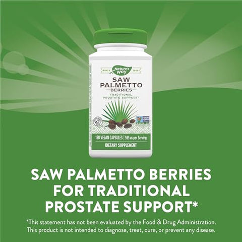 Nature's Way - Nature’s Way Saw Palmetto Berries: Suporte Tradicional à Saúde da Próstata para Homens, 585mg, 180 Cápsulas