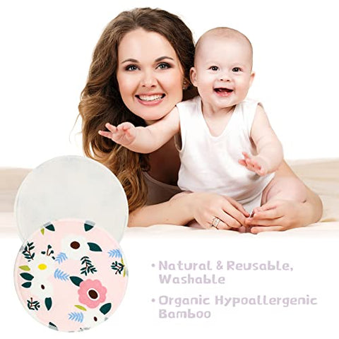 30 Pcs Almofadas de Amamentação Reutilizáveis de Bambu com Bolsa Úmida e de Lavanderia – Pads Florais para Mamilos – Presente para Mães que Amamentam (Padrão Fresco) - Sosation