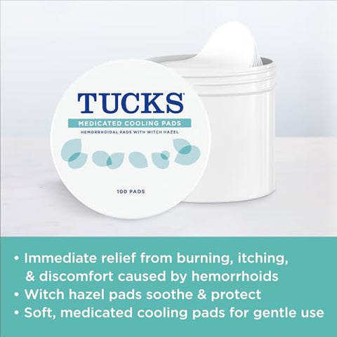 Pads Refrescantes Medicados, 200 Unidades – Almofadas de Hamamélis para Áreas Sensíveis, Limpeza e Proteção contra Irritação - TUCKS