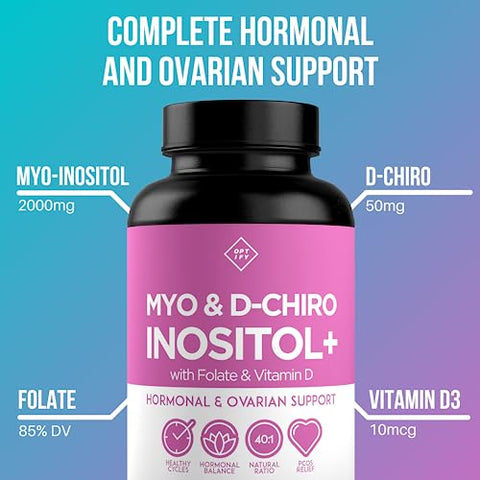 Optify - Suplemento Premium de Inositol – Myo-Inositol e D-Chiro Inositol + Ácido Fólico e Vitamina D – Proporção Ideal 40:1 – Equilíbrio Hormonal