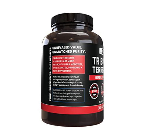 PURE ORIGINAL INGREDIENTS - Tribulus Terrestris Puro com Ingredientes Originais, Sem Preenchedores de Magnésio ou Arroz, Sempre Puro, Verificado em Laboratório (365 Cápsulas)
