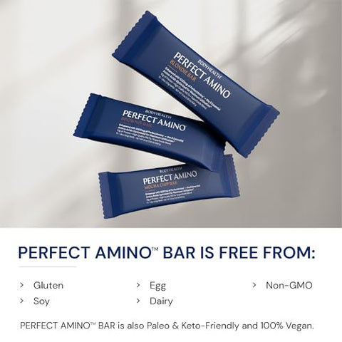 Barra de Proteína BodyHealth PerfectAmino com 10g de Proteína, MCT à Base de Plantas, Mistura de Superfoods, Kosher (Brownie, 12 Unidades)