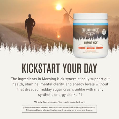 ROUNDHOUSE PROVISION - Chuck Norris Morning Kick: Pó Superfood de Ashwaganda, Colágeno e Probióticos – Energia e Saúde, 30 Porções (Morango Limonada)