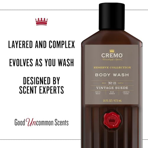 Vintage Suede Body Wash – 16 fl oz (Pack of 2) | Notas de Musgo Branco e Âmbar Rico  Cremo - Cremo