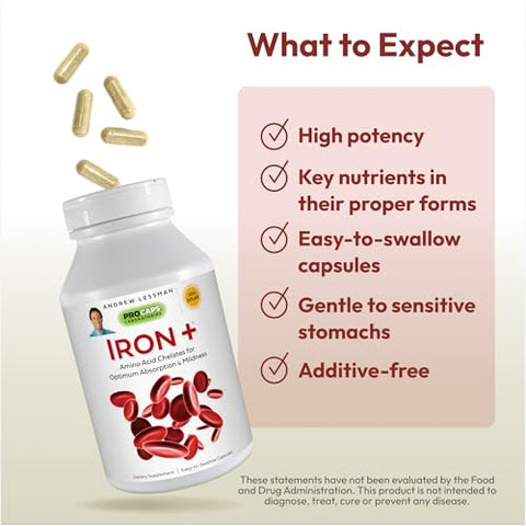 ANDREW LESSMAN - Andrew Lessman Iron Plus 180 Cápsulas – 18mg Ferro, Ferro Aminoácido Quelato 100% Puro (Glicinato) – Compre Agora!