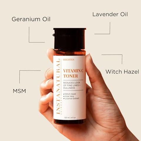 Kit de Cuidados com a Pele InstaNatural Vitamina C em 4 Passos, Ilumina, Hidrata, Previne Sinais de Envelhecimento, Sabonete Facial, Tônico, Sérum e Hidratante, com Extratos Botânicos