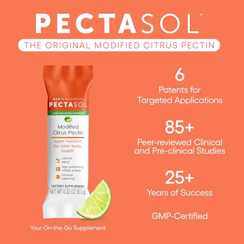 EcoNugenics - PectaSol Modified Citrus Pectin – 15 Sachês de 5g de Limão – Suplemento para Saúde Total do Corpo, Apoio ao Coração, Sistema Imunológico e Resposta Inflamatória