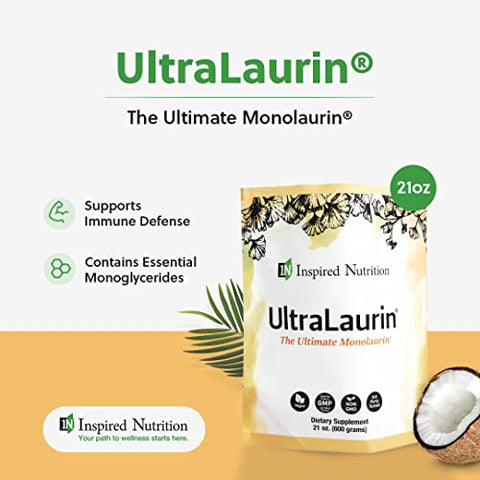 Inspired Nutrition - UltraLaurin ® – Monolaurin Pellets 21oz (600g) – 200 Porções, 3000 mg Cada – Suporte Imunológico e Saúde Intestinal