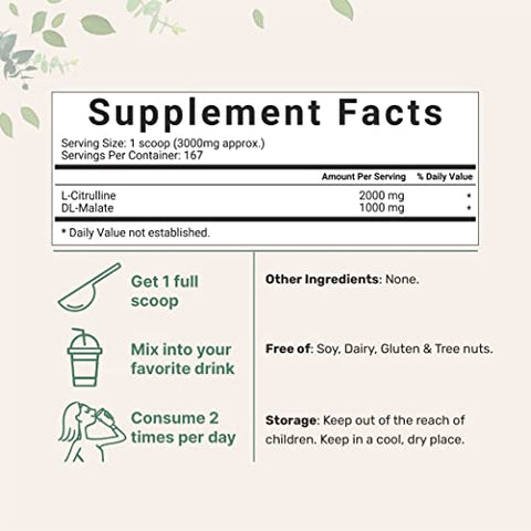 Micro Ingredients - Suplemento de Citrulina Malato 2:1 em Pó, 500g, Sem Preenchedores, Vegano – Suporte para Desempenho Muscular, Resistência e Força – Sabor Neutro