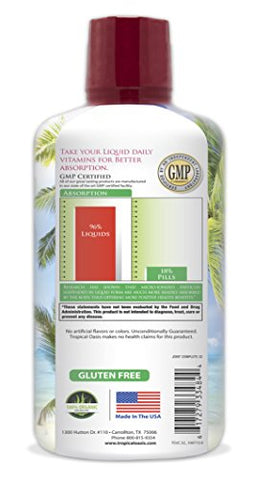 Tropical Oasis - Suplemento Líquido Completo para Articulações Joint Complete Premium – com Glucosamina, Condroitina, MSM, Ácido Hialurônico – para Saúde Óssea e Articular – Absorção Máxima de 96%% – 960ml, 32 porções