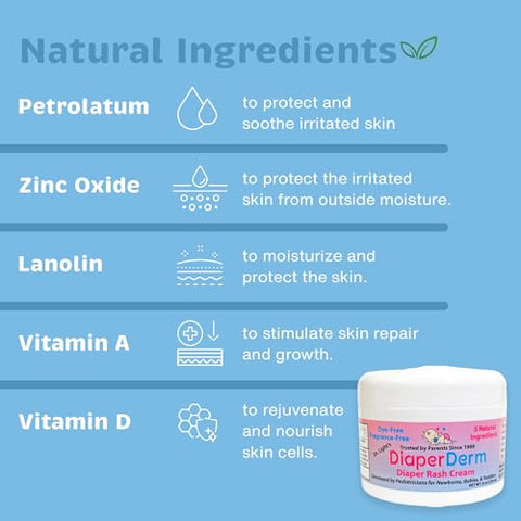 DiaperDerm - Creme para Assaduras de Bebê com 5 Ingredientes para Cuidado Suave, Feliz e sem Assaduras, 240 ml