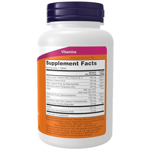 Suplementos, Vitamina B-100, Liberação Sustentada, Produção de Energia, Saúde do Sistema Nervoso, 100 Comprimidos - NOW Foods