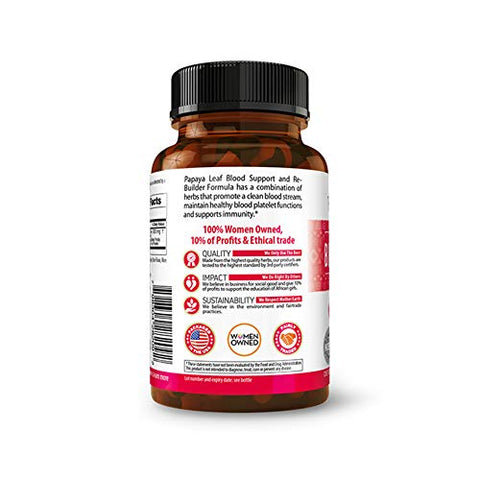 Herbal Papaya - Cápsulas de Suporte Sanguíneo de Folha de Mamão – Plaquetas, Medula Óssea, Suporte Imunológico – Remédio Herbal 60/450mg Cápsulas Vegetais – Herbal Goodness