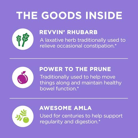 Alívio da Constipação Keep it Moving – Ruibarbo, Ameixas, Amla – Sabor de Ameixa e Frutas Vermelhas – 30ct - OLLY