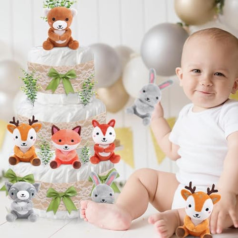 YLOLUL - Kit de Bolo de Fraldas com 23 Peças – Animais da Floresta – Decorações para Chá de Bebê – Mini Animais de Pelúcia – Bolo de Fraldas de Animais da Selva para Chá de Bebê e Festa de Aniversário – Suprimentos de Mesa
