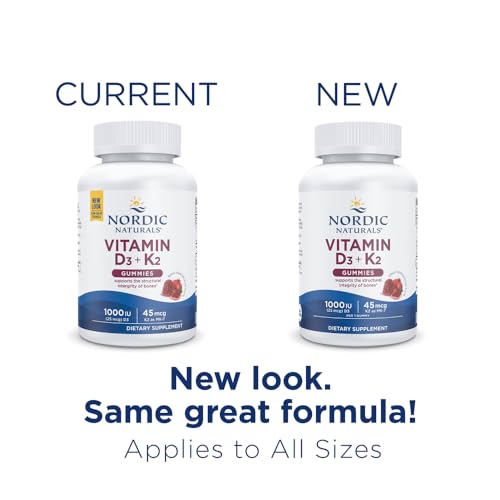 Gummies Vitamina D3 K2, Romã – 60 Gummies – 1000 UI Vitamina D3 45 mcg Vitamina K2 – Sabor Delicioso – Saúde Óssea, Promove Função Muscular Saudável - Nordic Naturals