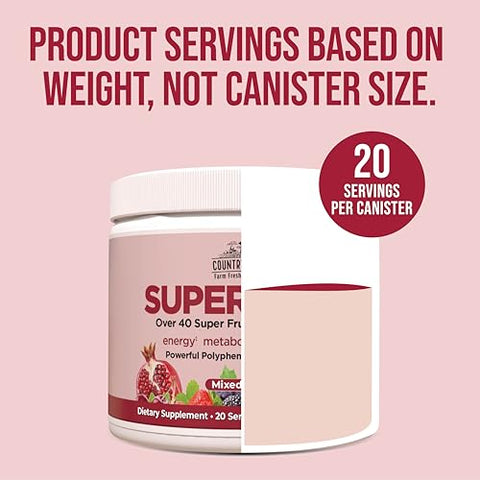 Super Reds: Energizante Superfood de Polifenóis, Mais de 40 Frutas e Bagas Super Poderosas, Antioxidantes e Polifenóis Potentes, Suporta Energia e Circulação, 40g - COUNTRY FARMS