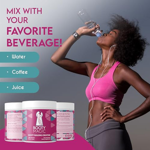 Booty Magic - Creatina para Construção de Glúteos – Revelando Ganhos de Glúteos e Crescimento Muscular para Mulheres, Micronizada para Resultados Aumentados de Bumbum – 30 Porções