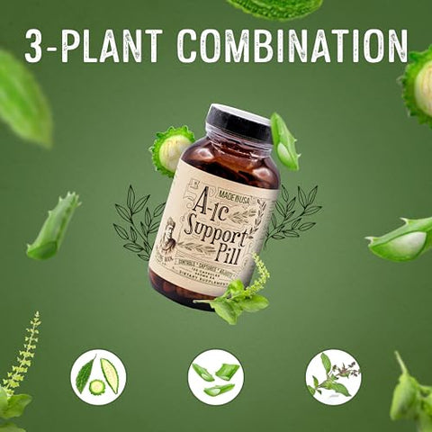 Medicine Man Plant Co - A-1C Support 120 Cápsulas – Natural e Orgânico com Melão Amargo, Manjericão Sagrado e Extrato de Aloe Vera – Não-OGM e Fórmula Herbal